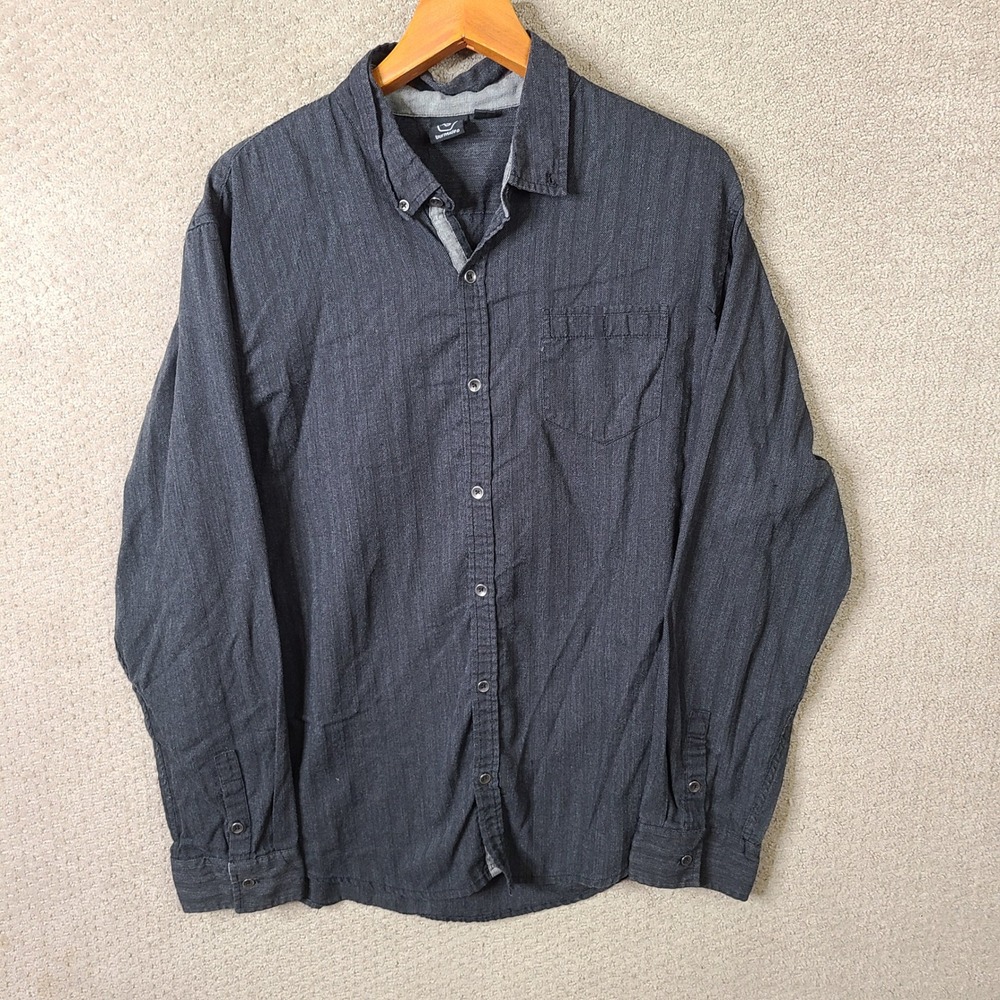 Burnside Shirt Mens XL Black Striped Button Down Cotton Blend Long Sleeve Casual
